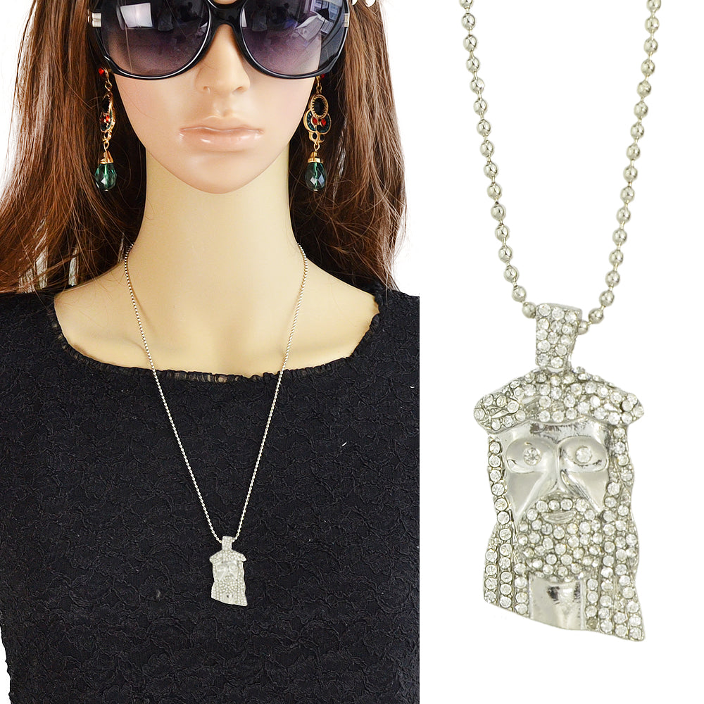 Designer Jewellery Long Silver Gold Popcorn Chain Rhinestone Avatar Pendant Necklace-4