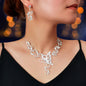 Anniversary Jewellery set Silver Flower Butterfly Collar Necklace Drop Earrings-0