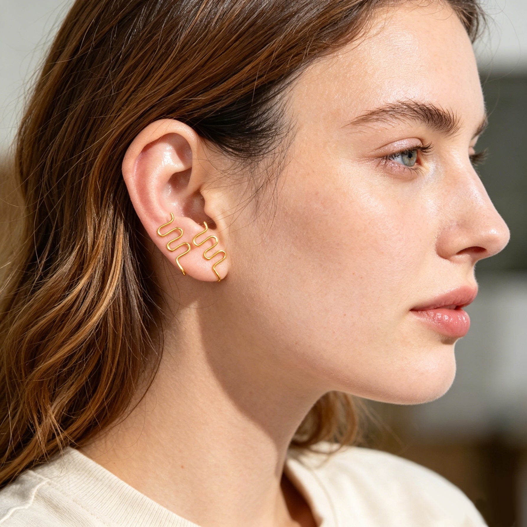 2pcs Personality Gold Wavy Line Ear Cuff Earring Music festival Street Jewellery-0
