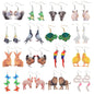 Cute Animal Drop Earrings Set 16 Pairs Acrylic Cartoon Squirrel Elephant Parrot Bunny Fun Fashion Jewelry-0