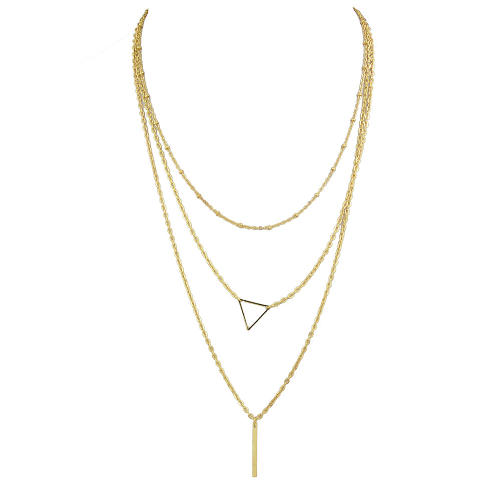 Multi-layer Gold Silver Chain Triangle Bar Charm Necklace Party Daily Jewellery-1