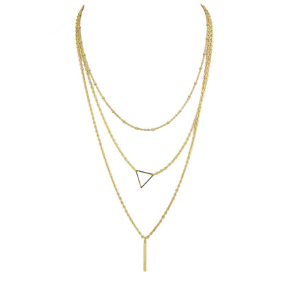 Multi-layer Gold Silver Chain Triangle Bar Charm Necklace Party Daily Jewellery-1