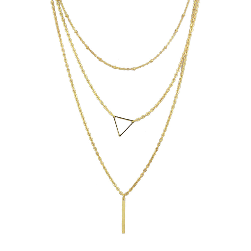 Multi-layer Gold Silver Chain Triangle Bar Charm Necklace Party Daily Jewellery-4