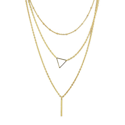 Multi-layer Gold Silver Chain Triangle Bar Charm Necklace Party Daily Jewellery-4
