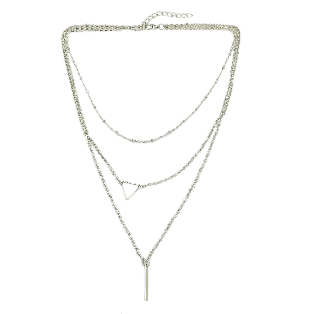 Multi-layer Gold Silver Chain Triangle Bar Charm Necklace Party Daily Jewellery-2