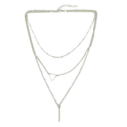 Multi-layer Gold Silver Chain Triangle Bar Charm Necklace Party Daily Jewellery-2