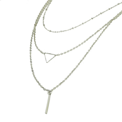 Multi-layer Gold Silver Chain Triangle Bar Charm Necklace Party Daily Jewellery-3
