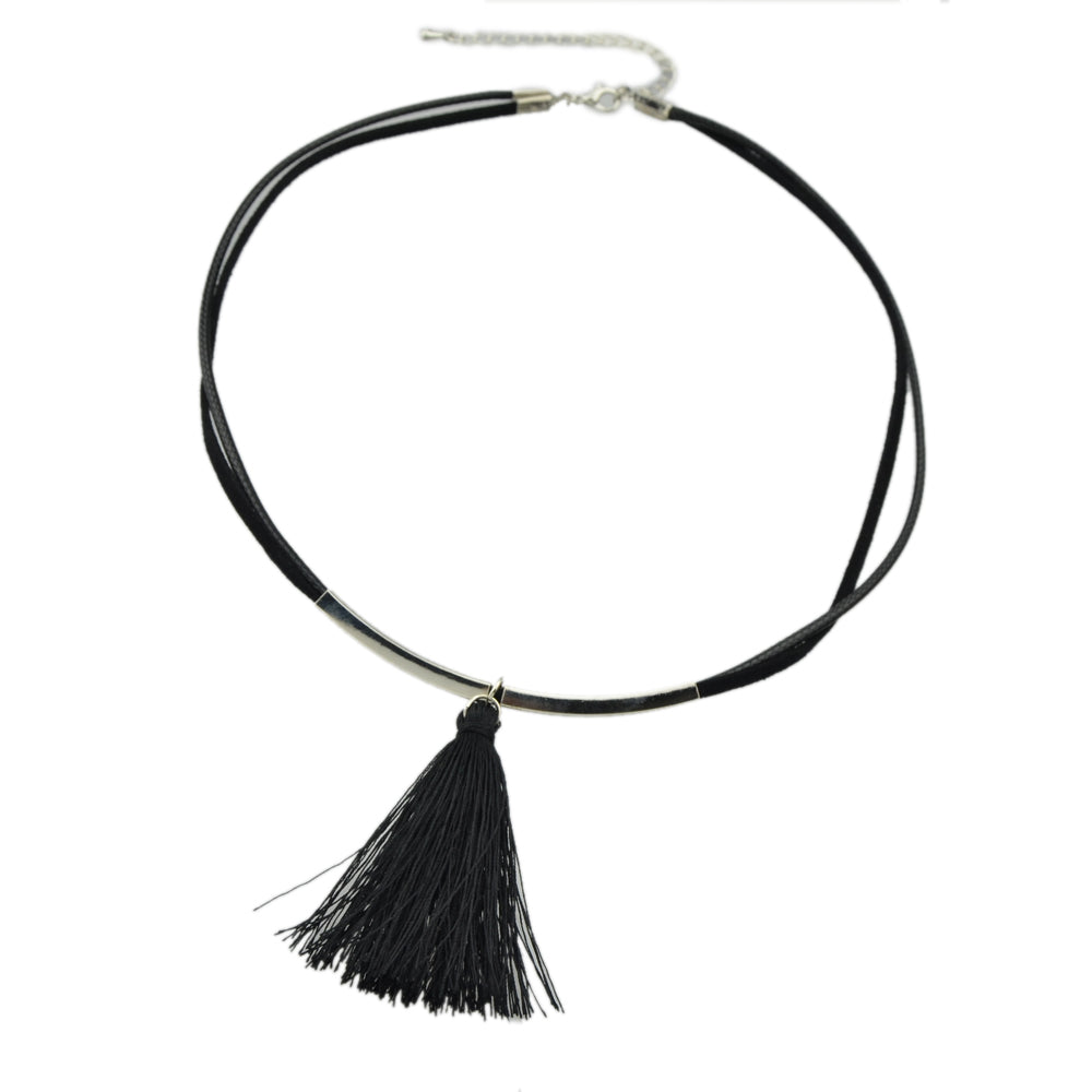 Punk Jewellery Metal Decor Black Pu Leather Tassel Charm Tattoo Choker Necklace-3