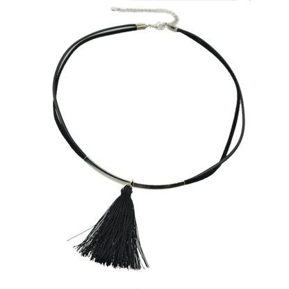 Punk Jewellery Metal Decor Black Pu Leather Tassel Charm Tattoo Choker Necklace-3