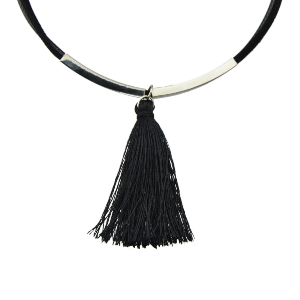Punk Jewellery Metal Decor Black Pu Leather Tassel Charm Tattoo Choker Necklace-4