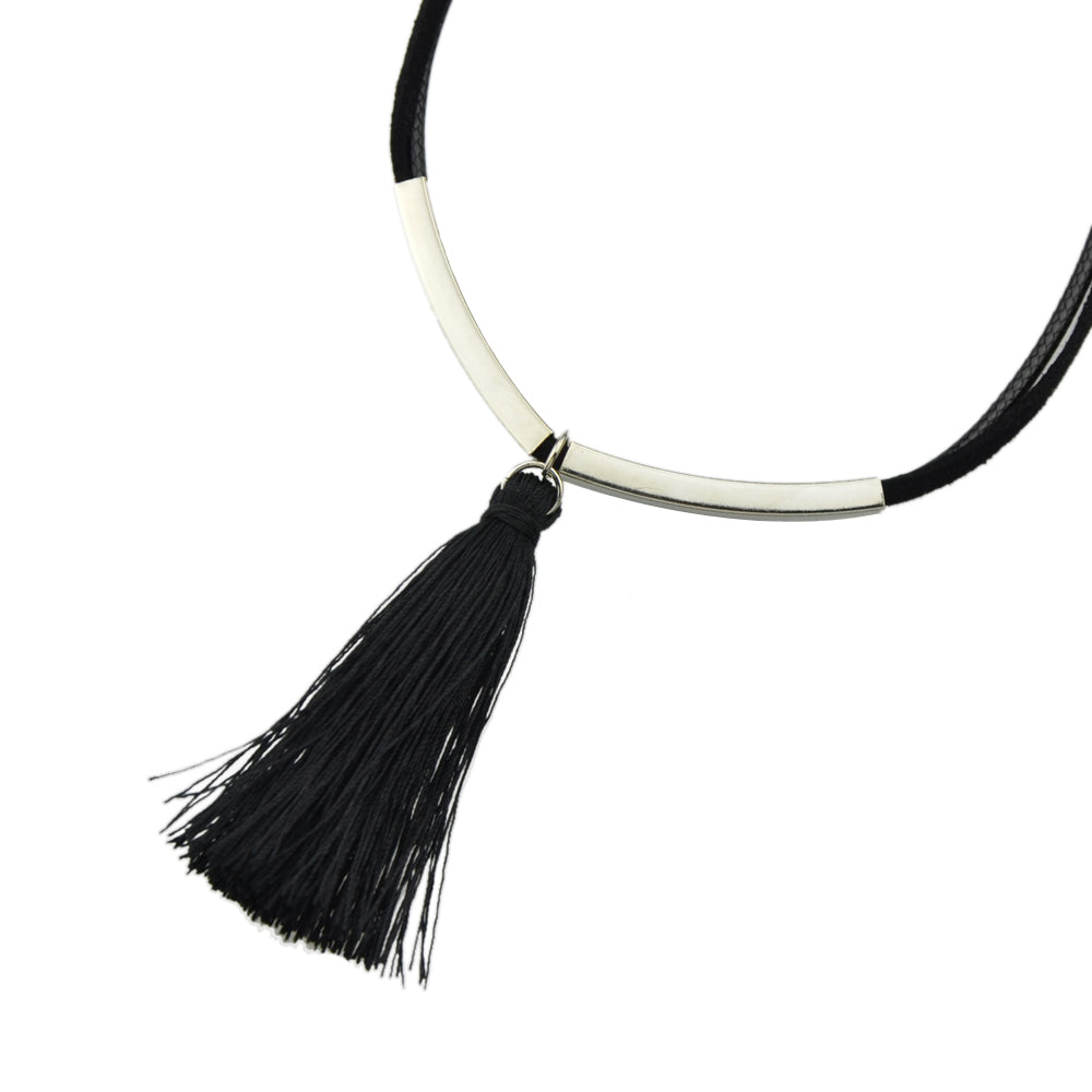 Punk Jewellery Metal Decor Black Pu Leather Tassel Charm Tattoo Choker Necklace-2