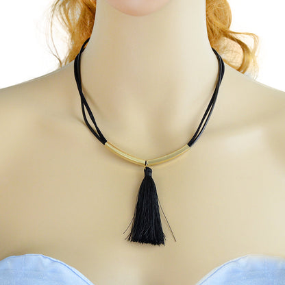 Punk Jewellery Metal Decor Black Pu Leather Tassel Charm Tattoo Choker Necklace-0