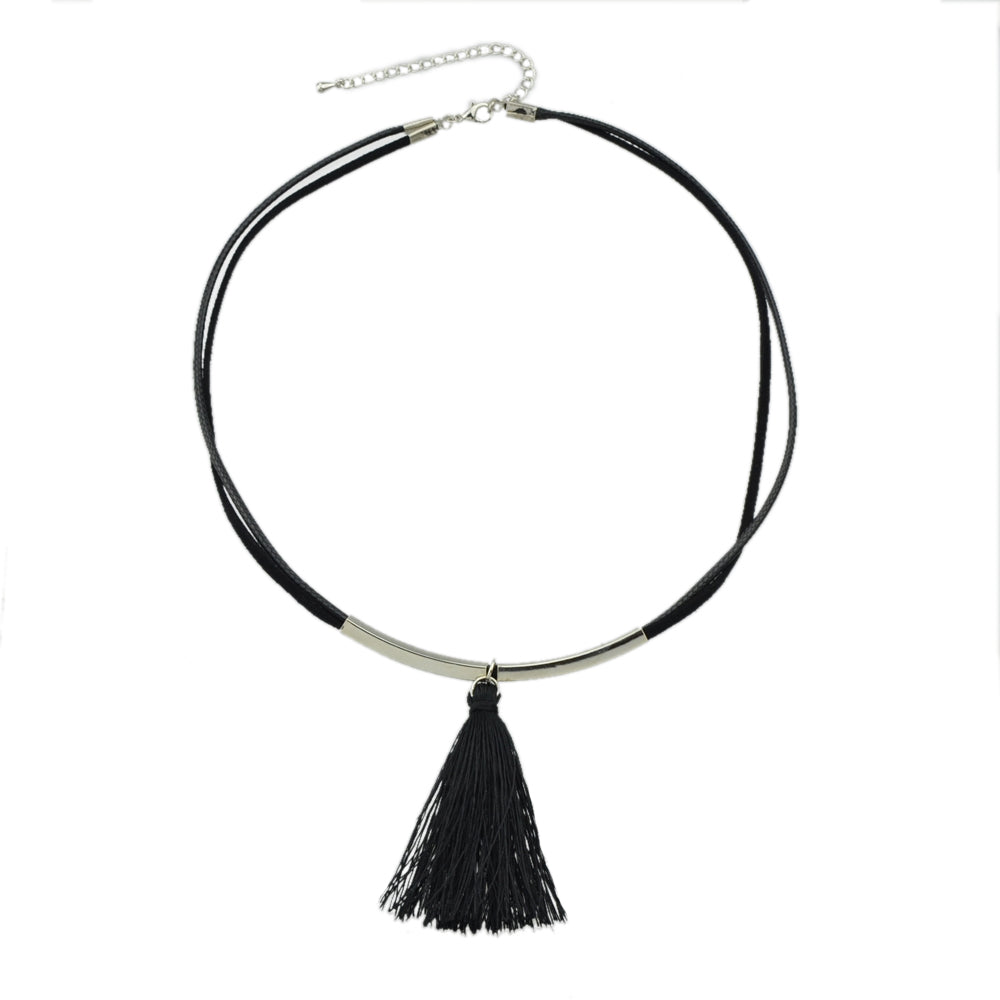 Punk Jewellery Metal Decor Black Pu Leather Tassel Charm Tattoo Choker Necklace-1