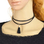 Punk 90s Black Pu Leather Tassel Charm Tattoo Choker Necklace Statement Collar-0