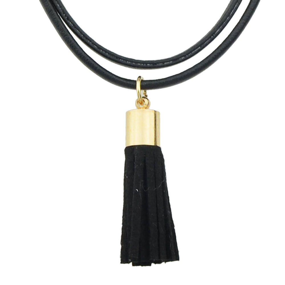 Punk 90s Black Pu Leather Tassel Charm Tattoo Choker Necklace Statement Collar-1