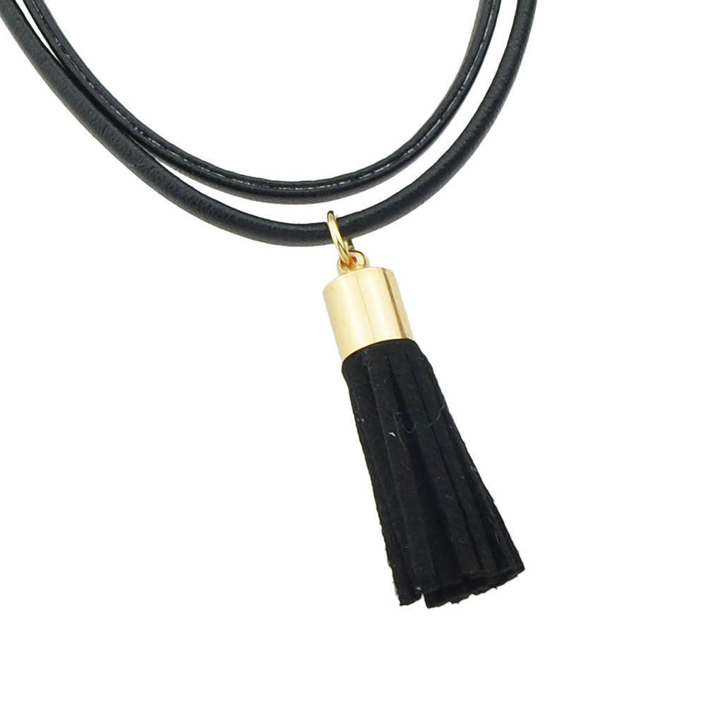 Punk 90s Black Pu Leather Tassel Charm Tattoo Choker Necklace Statement Collar-2