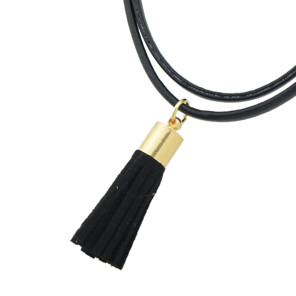 Punk 90s Black Pu Leather Tassel Charm Tattoo Choker Necklace Statement Collar-3