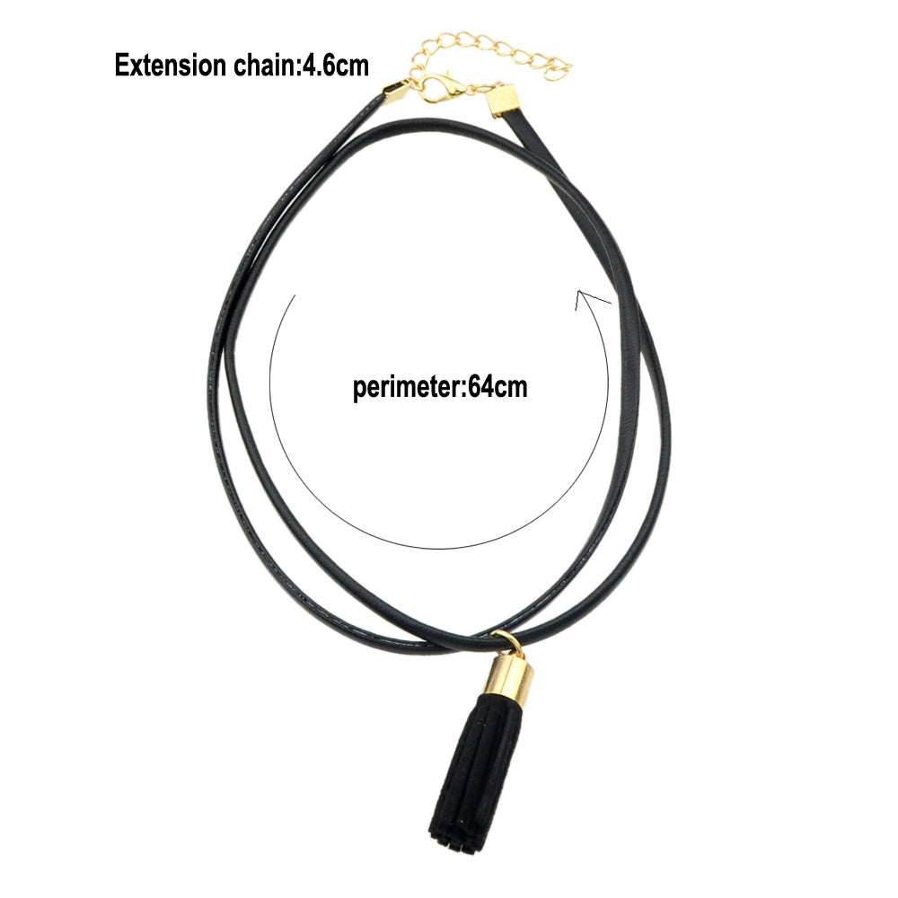 Punk 90s Black Pu Leather Tassel Charm Tattoo Choker Necklace Statement Collar-4