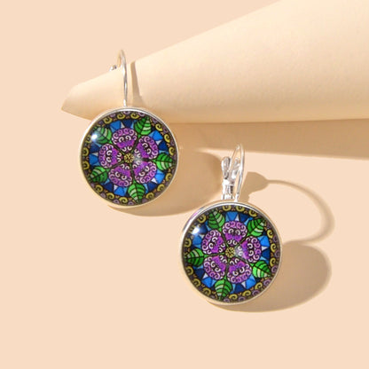 National Style Jewelry Vintage Antique Flower Pattern Round Ethnic Hoop Earrings-1
