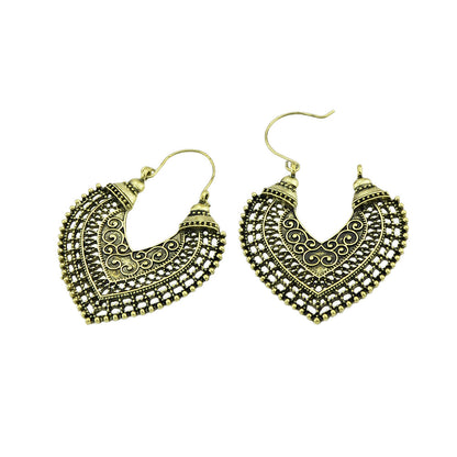 Oxidized Traditional Jewellery Antique Gold Silver Hollow Carved Heart Hoop Earrings-4