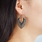 Oxidized Traditional Jewellery Antique Gold Silver Hollow Carved Heart Hoop Earrings-1