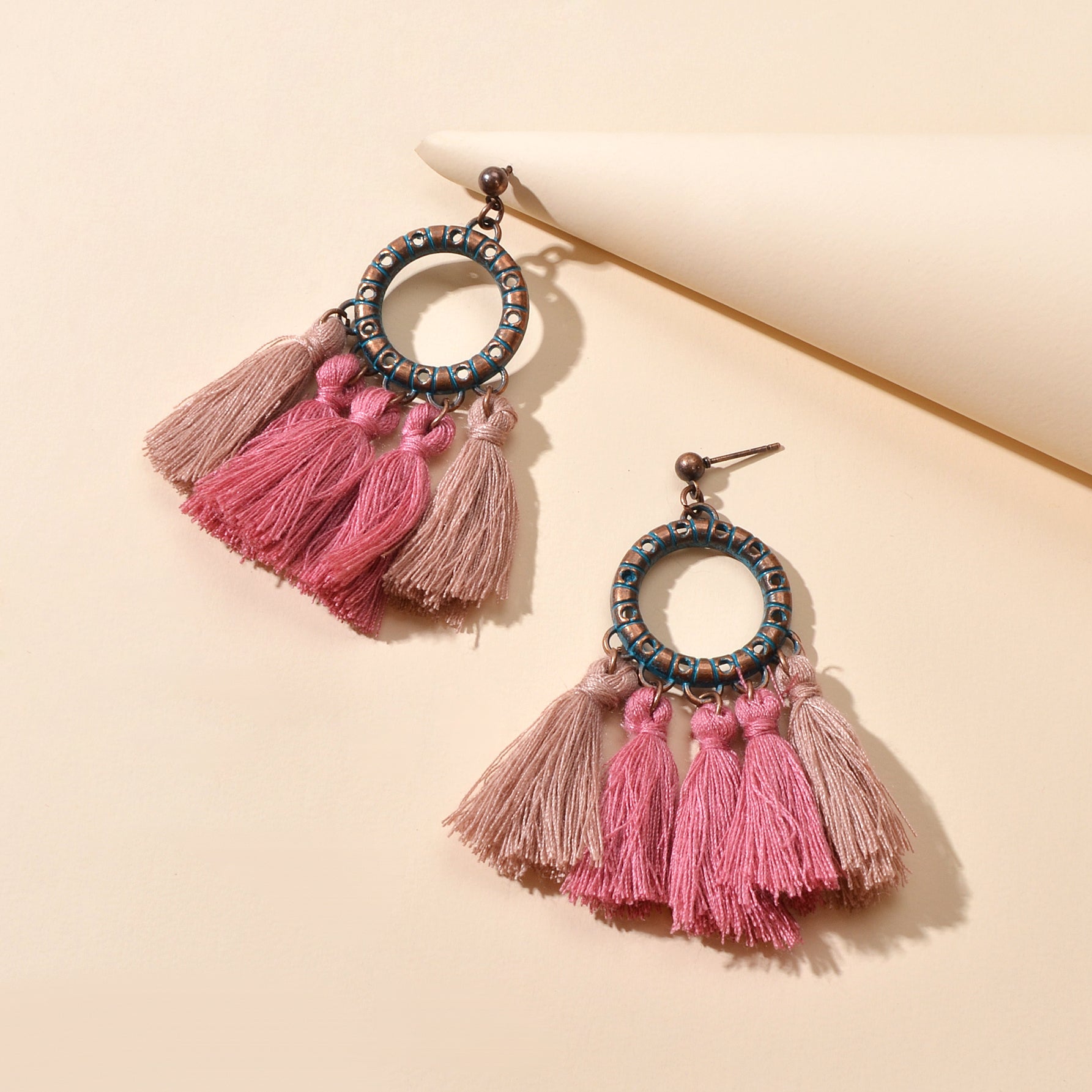 Pink Tassel Dangle Bohemian Earrings Women Girls Teen Ethnic Traditional Jewelry-1