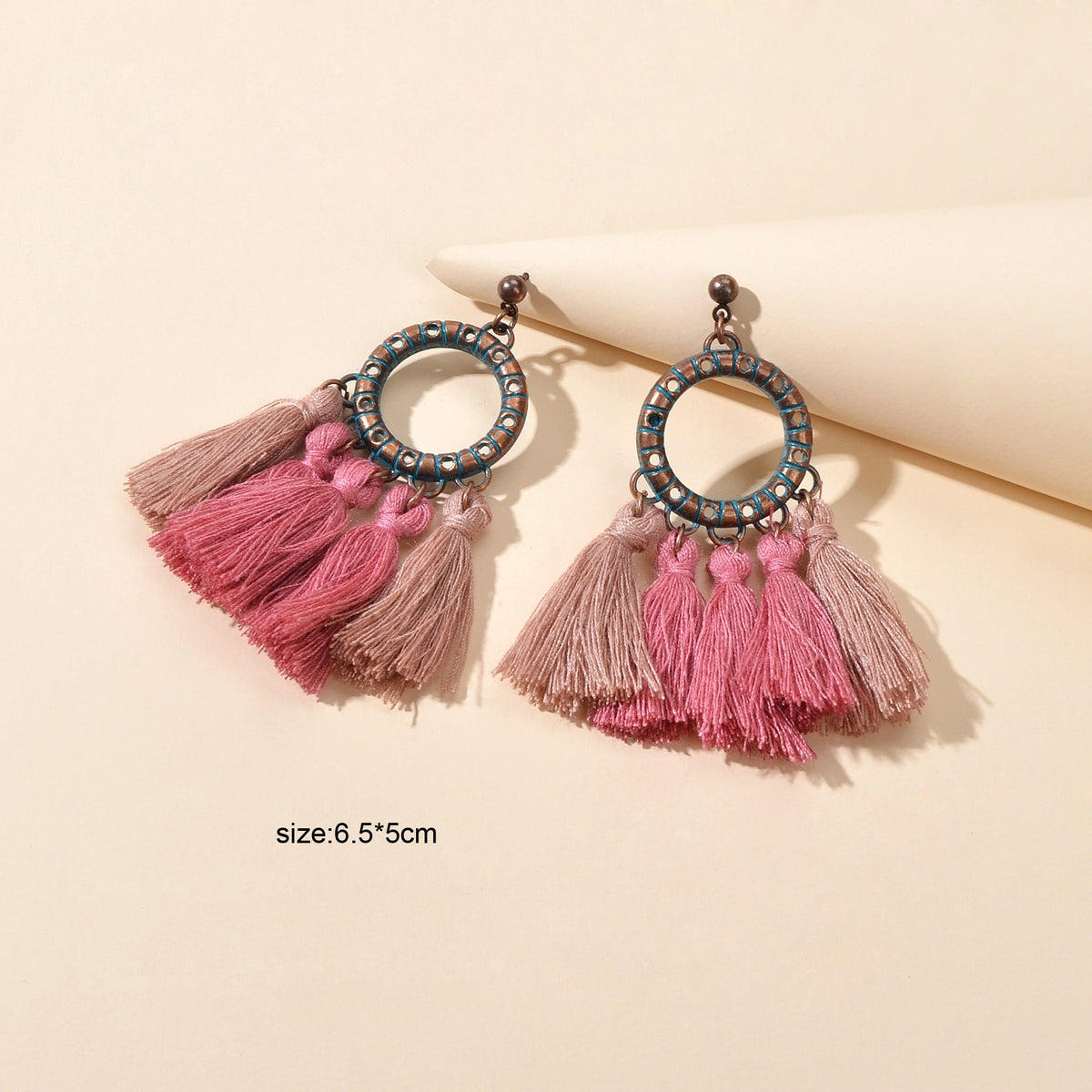 Pink Tassel Dangle Bohemian Earrings Women Girls Teen Ethnic Traditional Jewelry-2