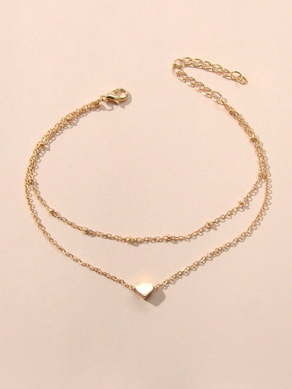 Multi-layer Gold Chain Love Heart Charm Anklet Knuckle Curved Multiple Rings set-4