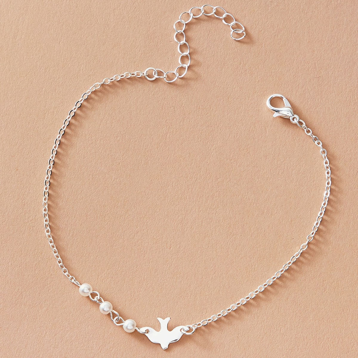 Silver Colour Chain Pearl Decor Bird Bracelet Girls Teens Minimalist Jewellery-3