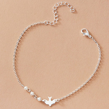 Silver Colour Chain Pearl Decor Bird Bracelet Girls Teens Minimalist Jewellery-3