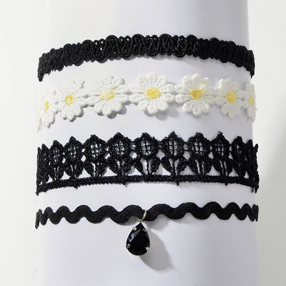 4 pcs Gothic White Black Flower Tattoo Choker Necklace Retro Punk 90s Collar-2