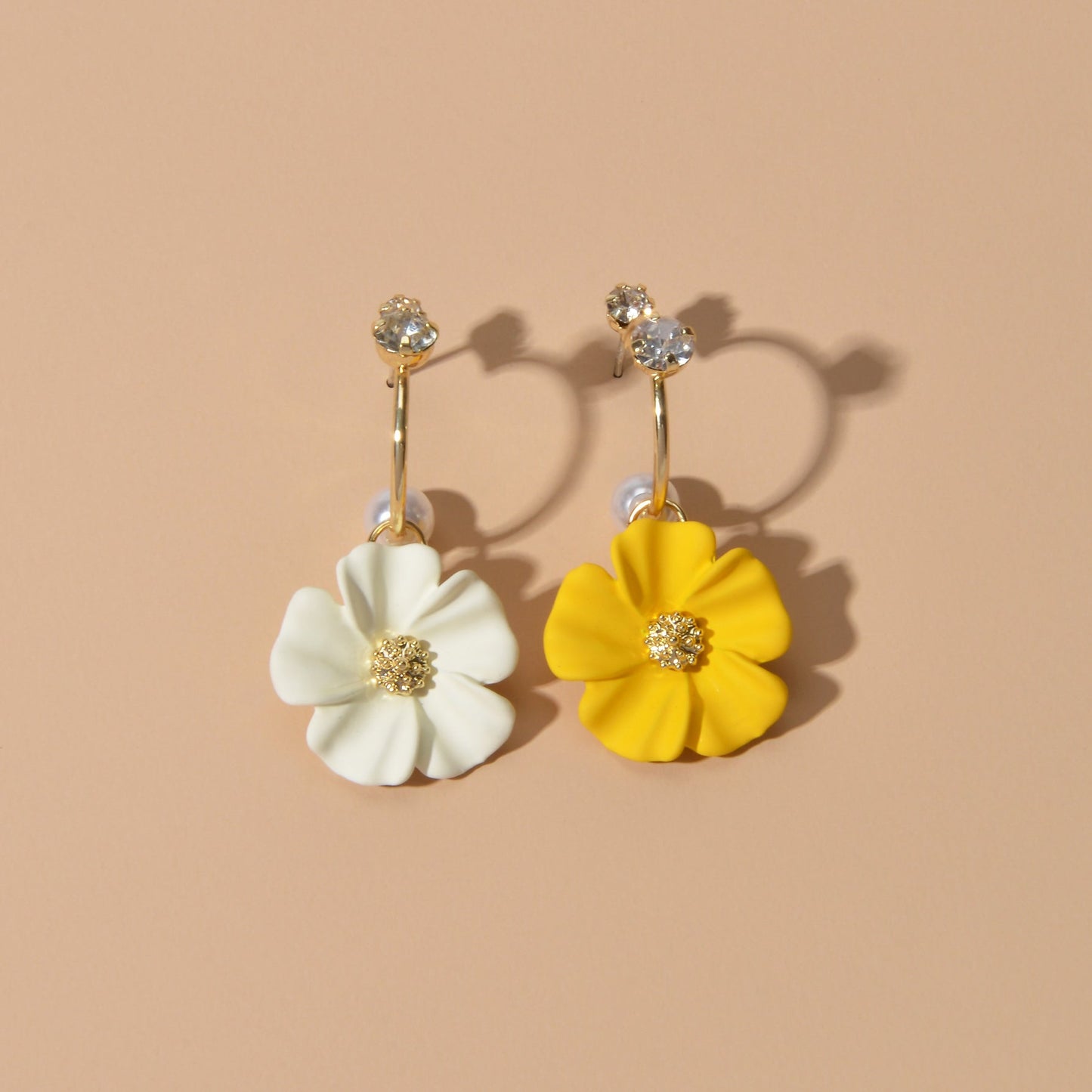 Ladies Jewellery Rhinestone Pearl Yellow Green Flower Asymmetric Dangle Earrings-3