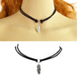 Gothic Leather Choker Feather Charm 90s Grunge Collar Double Layer Punk Necklace-0