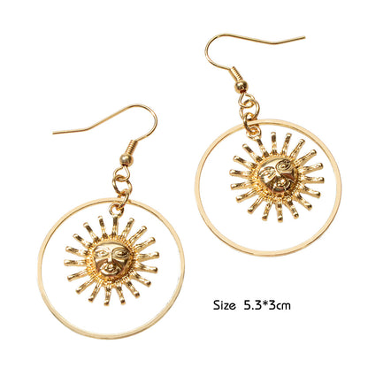 Gold Circle Sun Drop Earrings Stunning Women Teen Accessories Party Gift Jewelry-3