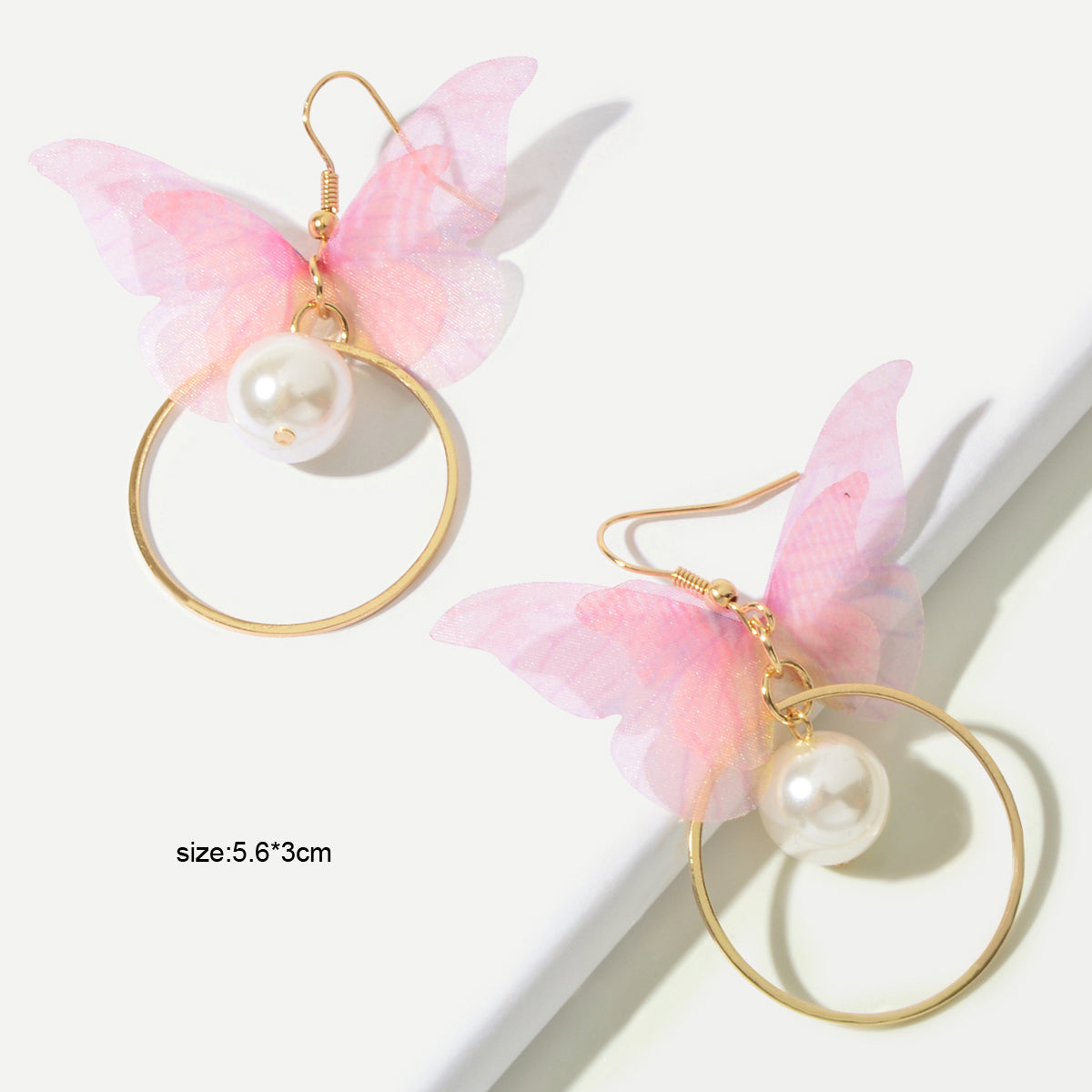Pearl Beads Gold Circle Pink Butterfly Charm Earrings Best Friends Funny Gifts-2