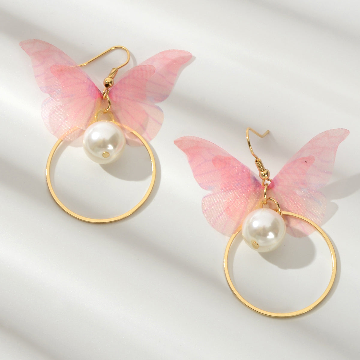 Pearl Beads Gold Circle Pink Butterfly Charm Earrings Best Friends Funny Gifts-4