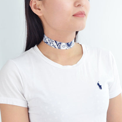 Boho Chic Jewelry 90s Blue Geometric Pattern Cloth Short Choker Necklace Collar-0