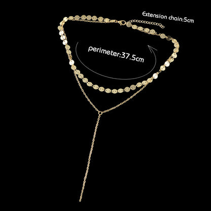 Gold Silver Double layer Round Disc Fringe Chain Necklace Tassel Collar Gift-2