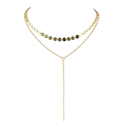 Gold Silver Double layer Round Disc Fringe Chain Necklace Tassel Collar Gift-3