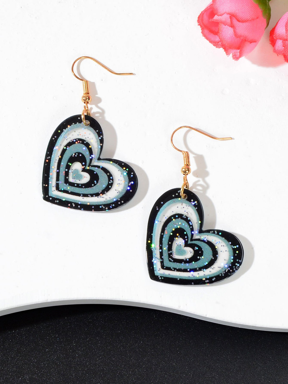 Colorful Sparkling Glittery Heart Pendant Earrings Radiant Glamour Party Jewelry-7