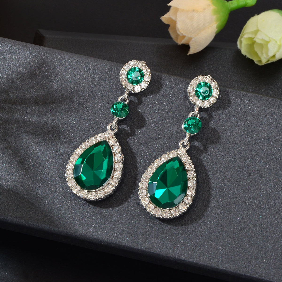 Gorgeous Acrylic Rhinestone Decor Water Drop Dangle Earrings Wedding Party Jewelry-3