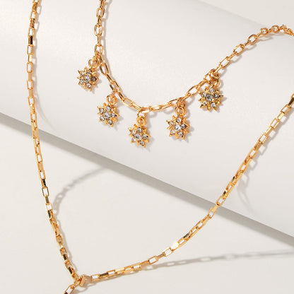 Trendy Jewellery Rhinestone Double layer Gold Chain Star Charm Y shape Necklace-2