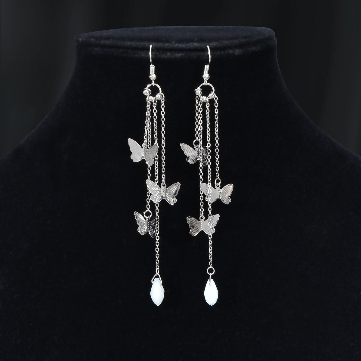 Silvery Chain Star Butterfly Charm Necklace Long Chain Tassel Butterfly Earrings Party Jewelry set-1