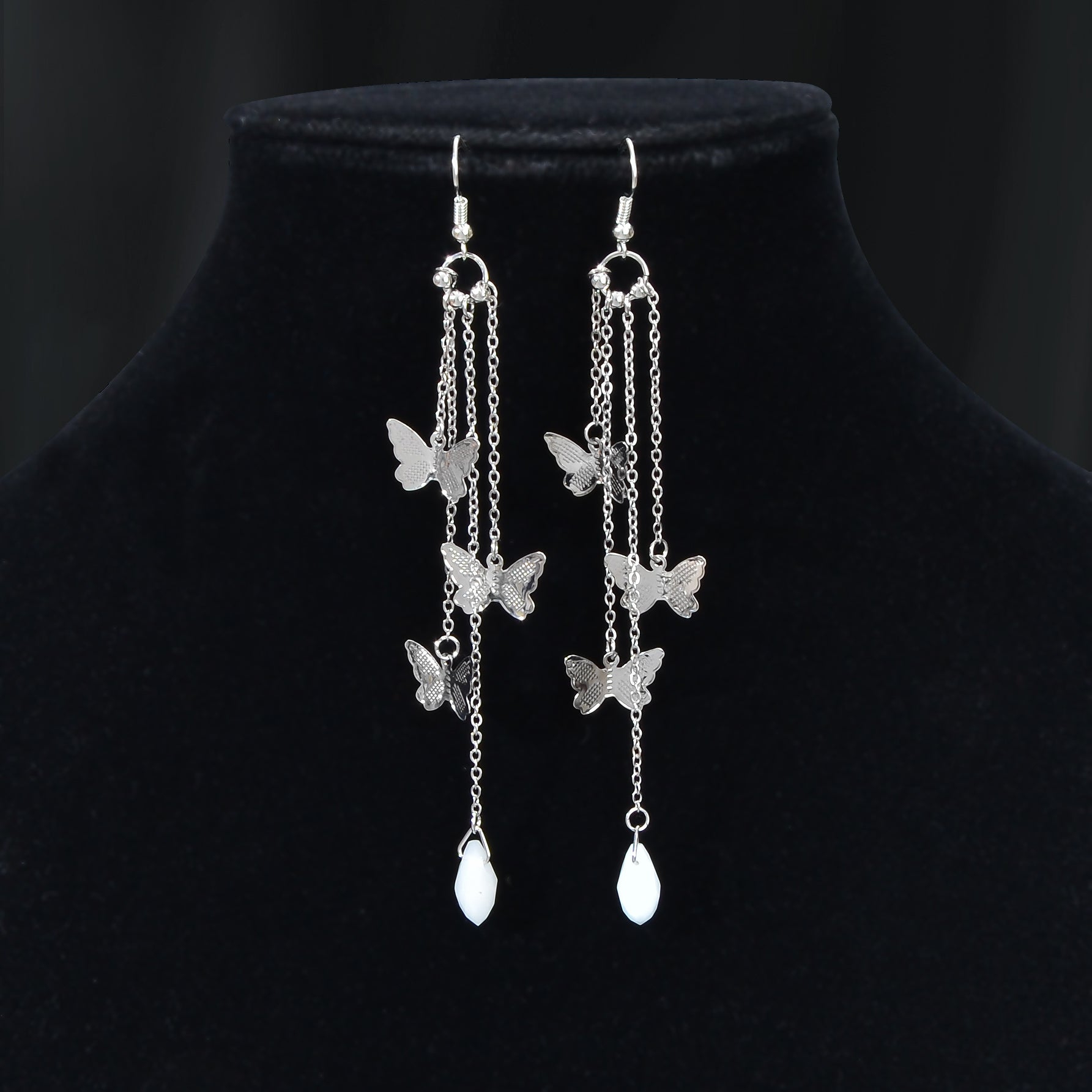 Silvery Chain Star Butterfly Charm Necklace Long Chain Tassel Butterfly Earrings Party Jewelry set-1