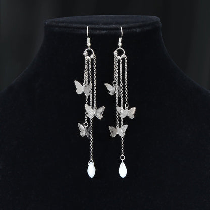 Silvery Chain Star Butterfly Charm Necklace Long Chain Tassel Butterfly Earrings Party Jewelry set-1