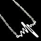 Cool Punk Goth Black Silver Chain Minimalist Heartbeat Abstract Art Necklace-0