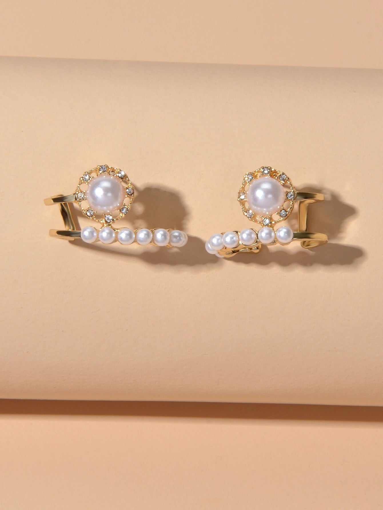 Textured Anniversary Wedding Jewellery Pearl Rhinestone Geometric Stud Earrings-1