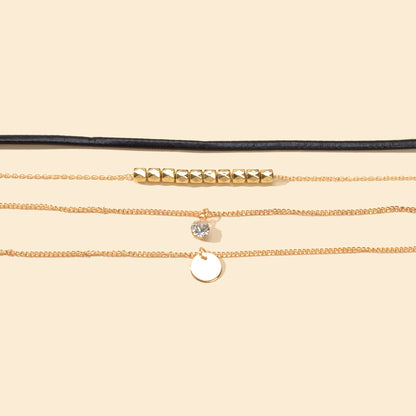 Punk Style 4pcs 90s Black Pu Leather Choker Gold Chain Round Disc Charm Necklace-4