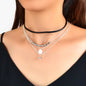 Punk Style 4pcs 90s Black Pu Leather Choker Gold Chain Round Disc Charm Necklace-1