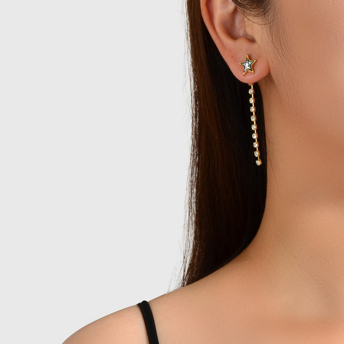 Designer Jewellery Rhinstone Long Chain Sequins Heart Star Earrings Ear Jacket-0